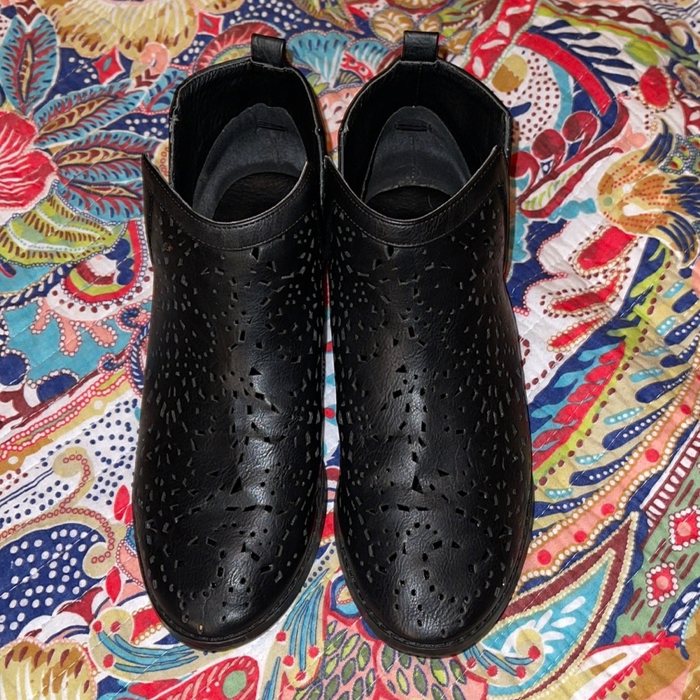 Black Ankle Booties With Laser Cut Details